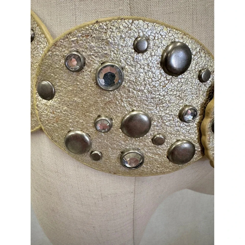 Concho Disc Belt Moroccan Style Gold Large/XL Rhinestone Studded Boho Wide‎ Y2K